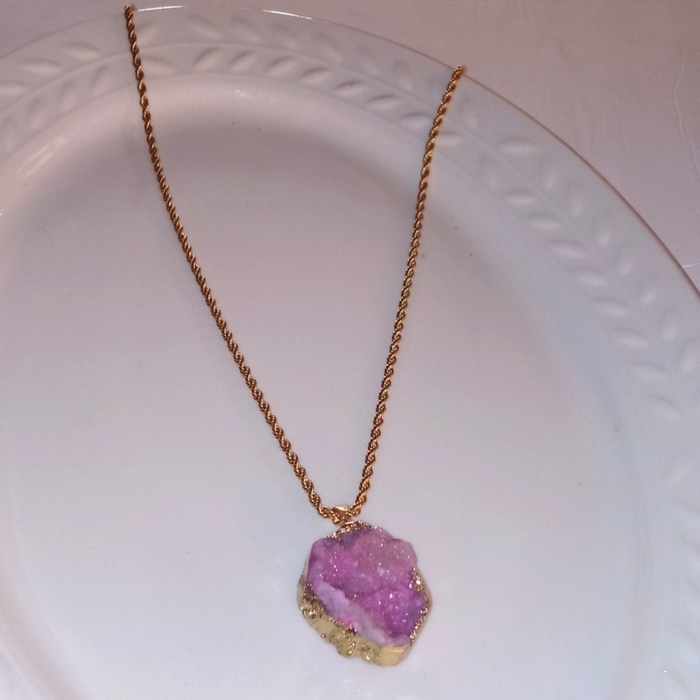 Druzy necklace set pink + Earrings